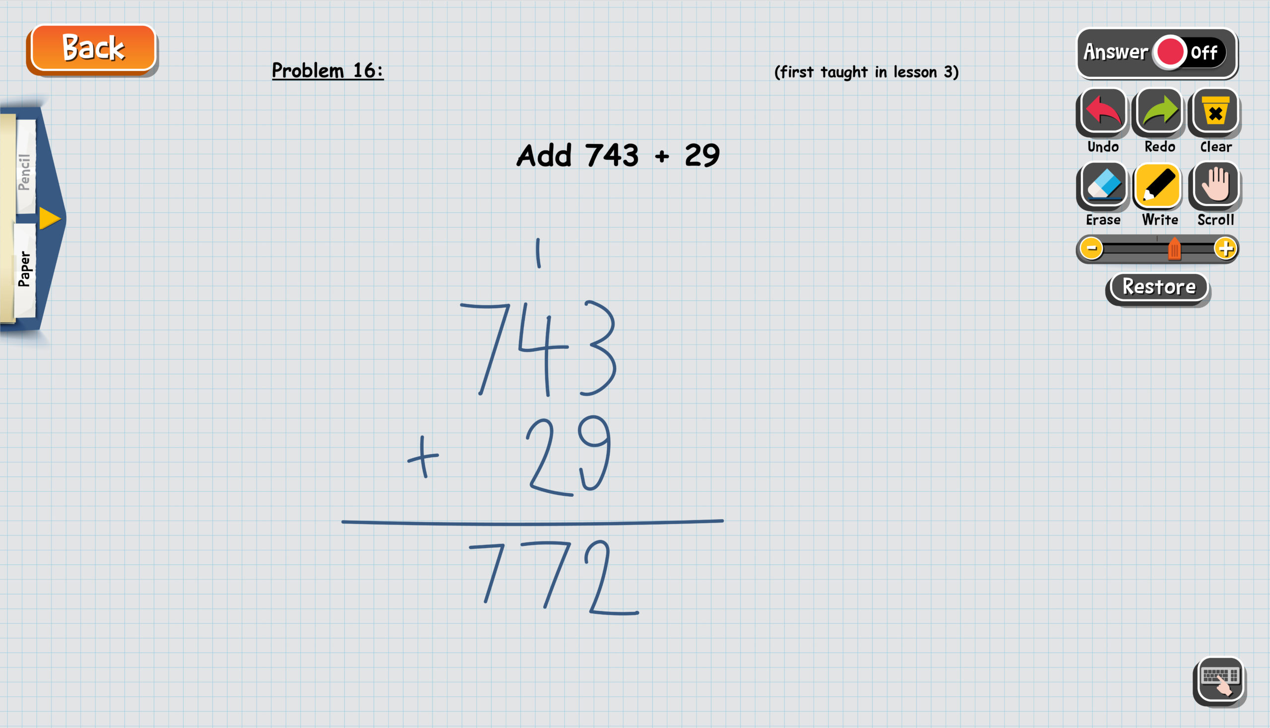 Screenshot of student scratch pad on Teaching Textbooks app