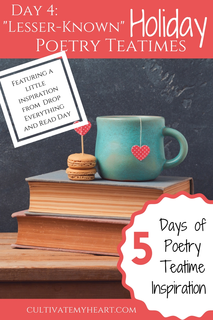 Day 4 of 5 Days of Poetry Teatime Inspiration. With Brave Writer's Poetry Teatime, your children can learn to love poetry from a young age. No special guides or analyzing poems required. Start with a teatime inspired by Drop Everything and Read Day.
