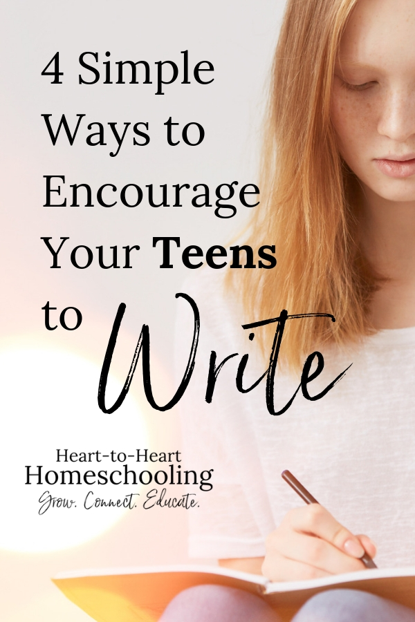 Do you have reluctant teen writers? Are they intimidated by a blank sheet of paper? Don't worry! Encourage your teens to write with these 4 simple strategies. #homeschooling #homeschool | homeschooling middle school | homeschooling high school | homeschooling teens ideas | homeschooling high school ideas | homeschooling high school tips | teaching writing | homeschool writing | writing teens | homeschool teens | how to homeschool teens