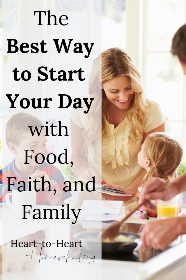 Begin your homeschool day calm and connected. Share quality time with your family each morning, and fuel both your bodies and your relationships. #homeschool #homeschooling | family | family time | family activities | family breakfast ideas | family breakfast kids | Bible devotions | Bible devotions with kids